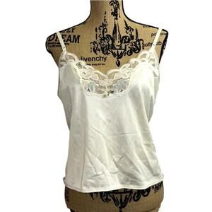 Vintage Nylon Lace Cami White Size Medium Coquette Romantic Lingerie Trashy Y2k